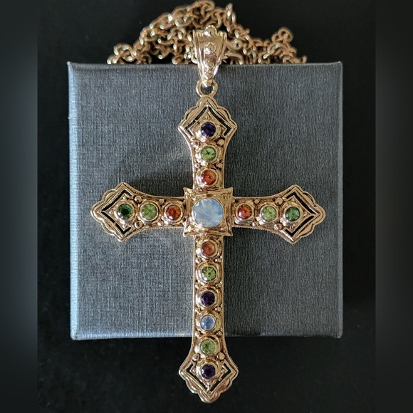 Nicky Butler Jewelry - Nicky Butler Designer Signed Cross Pendant Bronze Moonstone Peridot Necklace NWT